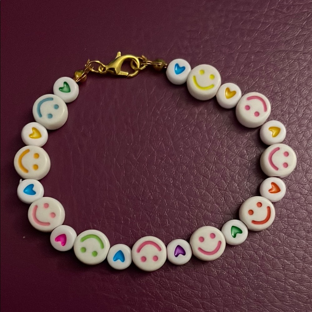 Smiley Face and Heart Beaded Bracelet